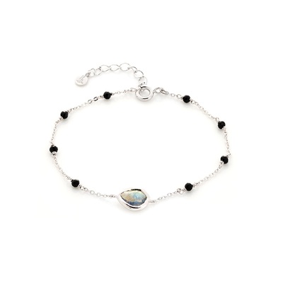 Sale of your Bracelet with labradorite and spinel, rhodium silver 925/1000, 15.5 + 3 cm wholesale.