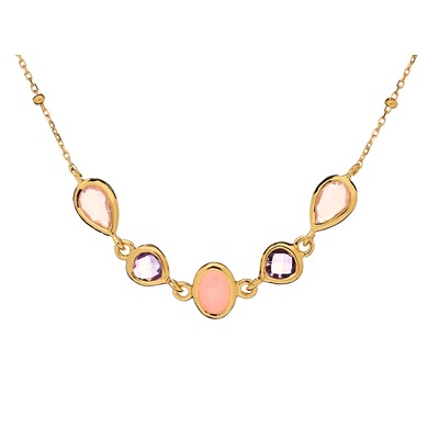 Wholesaler of jewelry and accessories - Necklace with natural pink opal drop, in 925/1000 gold-plated silver, length 42+3 cm