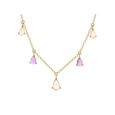 Wholesale jewelry and accessories - Drop necklace with natural amethyst and rose quartz, gold-plated silver, 42 + 3 cm