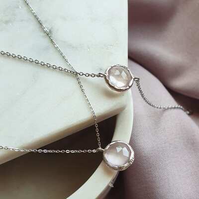Wholesaler of jewelry and accessories - Necklace with natural rose quartz, in rhodium silver 925/1000, length 42+3cm