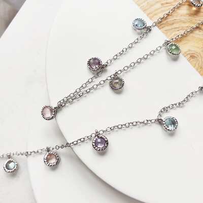 Wholesaler of jewelry and accessories - Necklace with multi-colored stones, in rhodium-plated silver 925/1000, length 42 + 3 cm