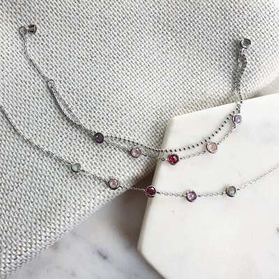 Wholesaler of jewelry and accessories - Necklace with multi-colored stones, in rhodium-plated silver 925/1000, length 42+3cm