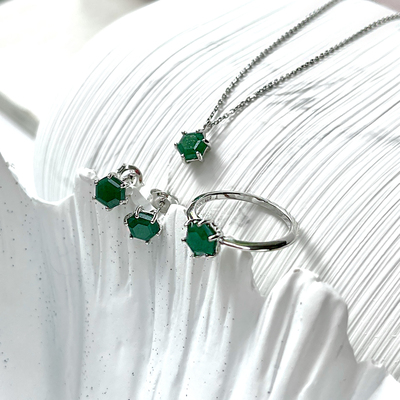 Wholesaler of jewelry and accessories - Necklace with green aventurine, in rhodium-plated silver 925/1000, length 42 + 3 cm