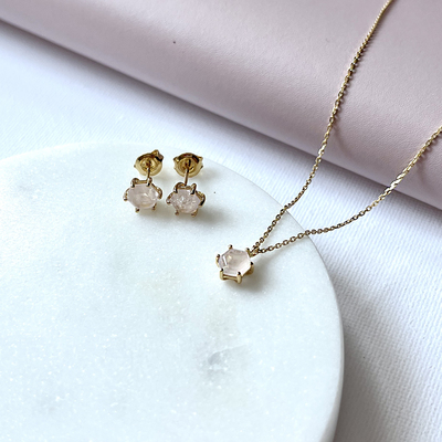 Grossiste de bijoux et d'accessoires - Collier avec quartz rose naturel, en argent doré 925/1000, longueur 42 + 3 cm