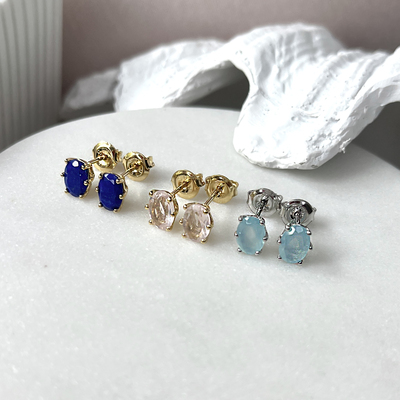 Wholesaler of jewelry and accessories - Earrings with natural blue chalcedony, in rhodium silver 925/1000