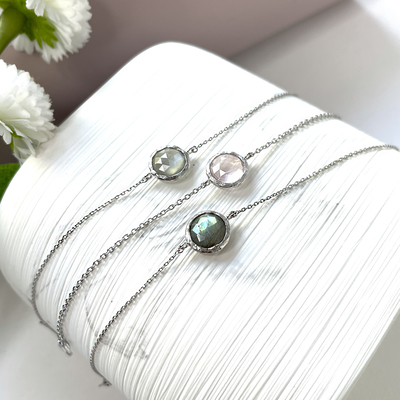 Wholesaler of jewelry and accessories - Bracelet with natural rose quartz, in rhodium silver 925/1000, length 16+2 cm