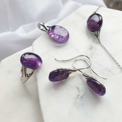 Wholesaler of jewelry and accessories - Ring with natural oval purple amethyst, in rhodium silver 925/1000