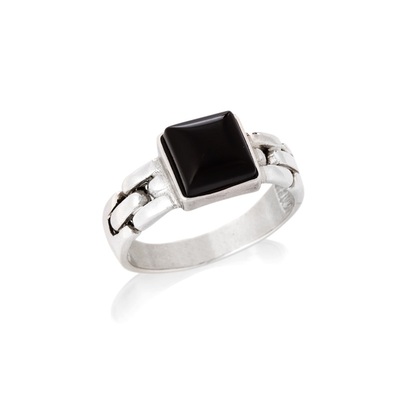 Wholesaler of jewelry and accessories - Signet ring with square natural black onyx, in rhodium-plated silver 925/1000