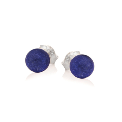 Wholesaler of jewelry and accessories - Stud earrings with natural blue lapis lazuli ball, in rhodium-plated silver 925/1000