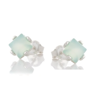 Wholesaler of jewelry and accessories - Earrings with natural aqua tinted agate, in rhodium silver 925/1000