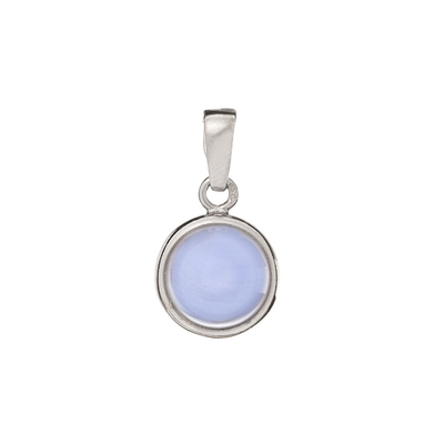 Wholesaler of jewelry and accessories - Pendant with round blue lace agate, in rhodium silver 925/1000, diameter 1.2 + 0.8 cm