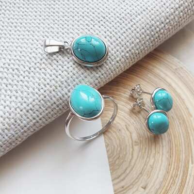 Wholesaler of jewelry and accessories - Pendant with oval turquoise, in rhodium-plated silver 925/1000, height 1.5+0.8 cm