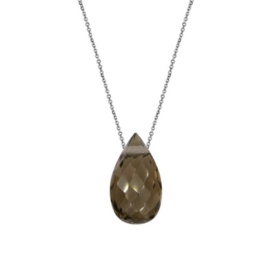 Wholesaler of jewelry and accessories - Necklace with natural smoky quartz, in rhodium silver 925/1000, length 42 + 3 cm