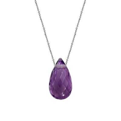 Wholesaler of jewelry and accessories - Necklace with purple amethyst, in rhodium silver 925/1000, length 42 + 3 cm