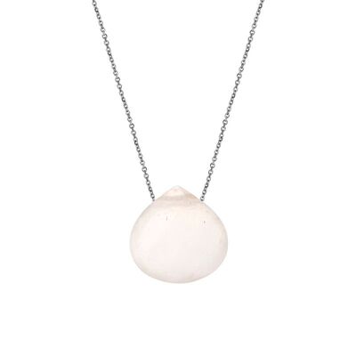 Wholesaler of jewelry and accessories - Heart necklace with pink moonstone heart, in rhodium silver 925/1000, 42+3cm