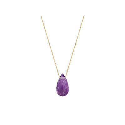 Wholesaler of jewelry and accessories - Necklace with natural purple amethyst drop, in 750/1000 gold, length 42 + 3 cm