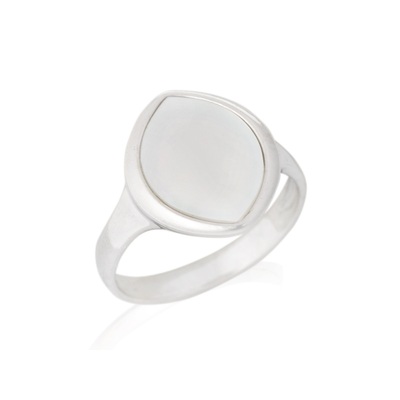 Grossiste de bijoux et d'accessoires - Bague avec nacre blanche naturelle, en argent rhodié 925/1000
