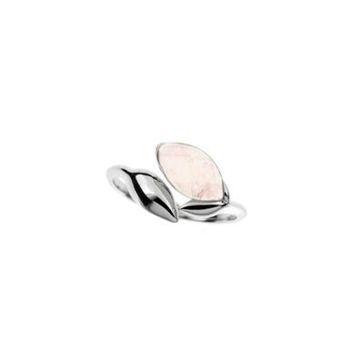 Wholesaler of jewelry and accessories - Ring with natural rose quartz, in rhodium silver 925/1000
