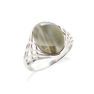 Wholesaler of jewelry and accessories - Ring with natural multi-colored striped flint, in rhodium-plated silver 925/1000