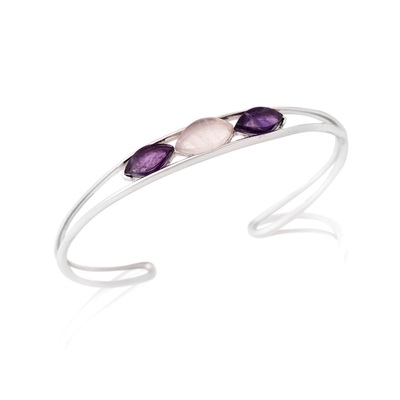Wholesaler of jewelry and accessories - Bracelet with amethyst and rose quartz, in rhodium silver 925/1000