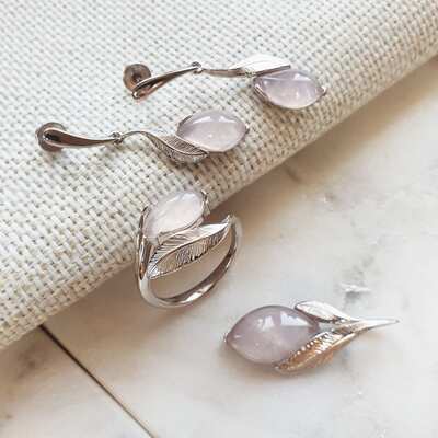 Wholesaler of jewelry and accessories - Ring with natural rose quartz, in rhodium silver 925/1000