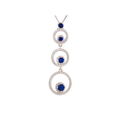 Wholesaler of jewelry and accessories - Pendant with round blue lapis lazuli, in rhodium-plated silver 925/1000, height 5 cm