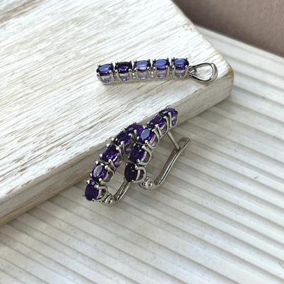 Wholesaler of jewelry and accessories - Pendant with oval purple amethyst, in rhodium-plated silver 925/1000, height 2+0.7 cm