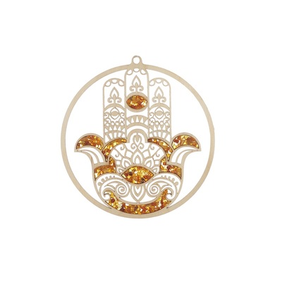 Wholesaler of jewelry and accessories - Birch and amber hand of Fatima charging and decoration plate, 11 cm