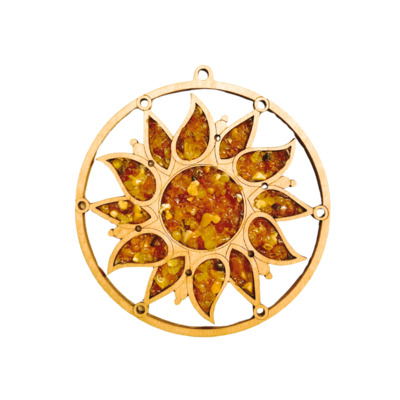 Wholesaler of jewelry and accessories - Charging plate and sun decoration with birch and amber, 11 cm