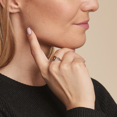 Wholesaler of jewelry and accessories - Ring with natural cognac amber from the Baltic Sea, in aged rhodium-plated silver 925/1000