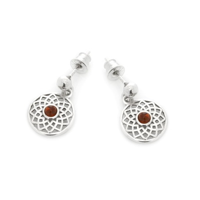 Wholesaler of jewelry and accessories - Earrings with natural cognac amber, in rhodium silver 925/1000