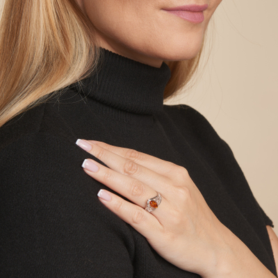 Wholesaler of jewelry and accessories - Ring with cognac amber from the Baltic Sea navette, in rhodium-plated silver 925/1000