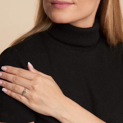 Wholesaler of jewelry and accessories - Ring with natural round green amber from the Baltic Sea, in rhodium-plated silver 925/1000