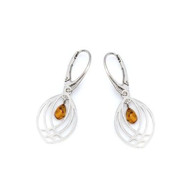 Wholesaler of jewelry and accessories - Drop earrings with cognac amber, in rhodium-plated silver 925/1000