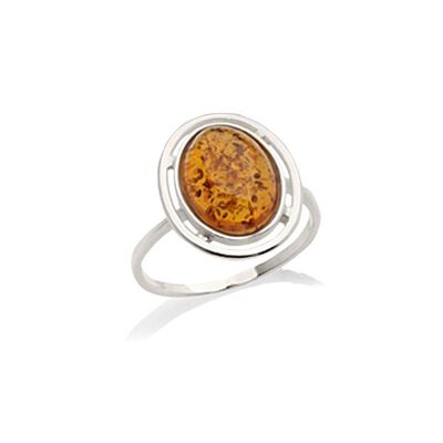 Wholesaler of jewelry and accessories - Ring with natural cognac amber from the Baltic Sea oval, in rhodium-plated silver 925/1000