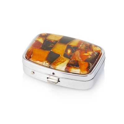 Wholesaler of jewelry and accessories - Pill box in metal and amber, 5x4x1.5 cm