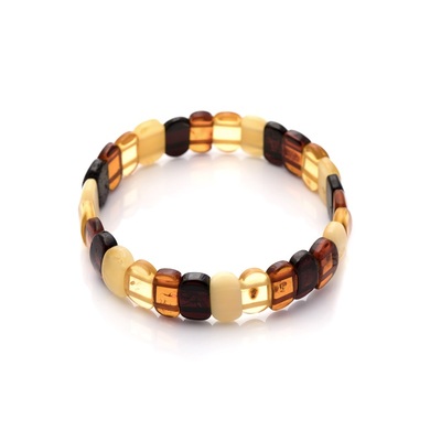 Wholesaler of jewelry and accessories - Bracelet plaquette with natural multi-colored amber plaquette, length 21 cm