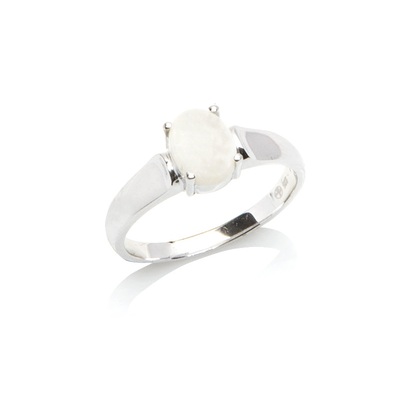 Wholesaler of jewelry and accessories - Ring with natural white opal from Australia oval, in rhodium silver 925/1000