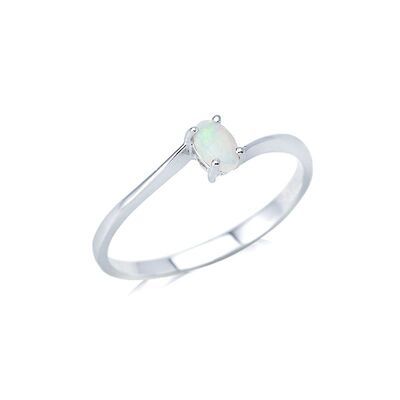 Wholesaler of jewelry and accessories - Ring with natural white opal from Australia oval, in rhodium silver 925/1000