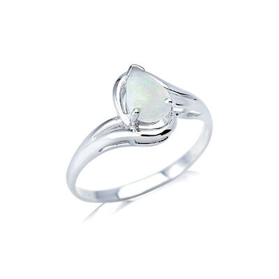 Wholesaler of jewelry and accessories - Ring with natural white opal from Australia drop, in rhodium silver 925/1000