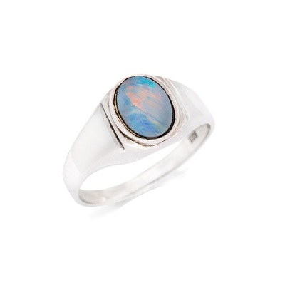 Wholesaler of jewelry and accessories - Signet ring with natural white opal from Australia oval, in rhodium-plated silver 925/1000