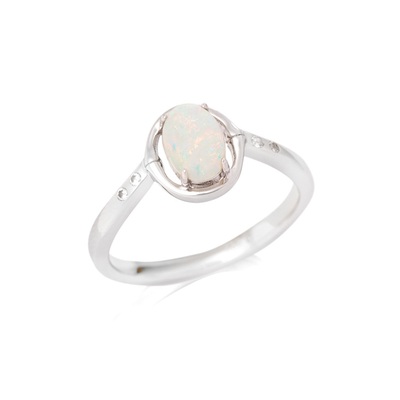 Wholesaler of jewelry and accessories - Ring with natural white opal from Australia oval, in rhodium silver 925/1000