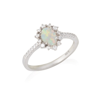 Wholesaler of jewelry and accessories - Ring with drop opal and zirconium oxide, in rhodium-plated silver 925/1000