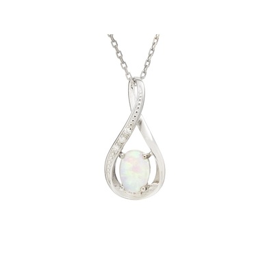 Wholesaler of jewelry and accessories - Pendant with opal and zirconium oxide, in rhodium-plated silver 925/1000, height 2 cm