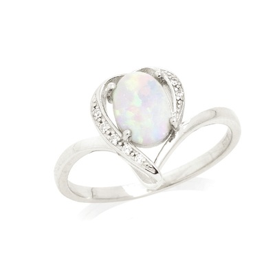 Wholesaler of jewelry and accessories - Ring with oval opal and zirconium oxide, in rhodium-plated silver 925/1000