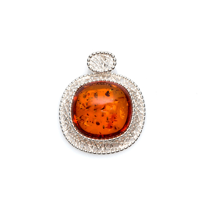 Grossiste de bijoux et d'accessoires - Pendentif avec ambre cognac carré, en argent rhodié 925/1000, hauteur 2,3+0,5 cm