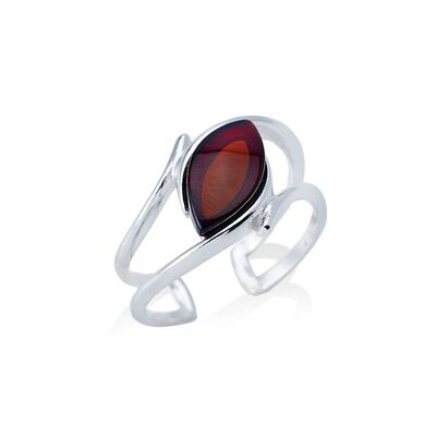 Wholesaler of jewelry and accessories - Ring with cognac amber from the Baltic Sea navette, in rhodium-plated silver 925/1000