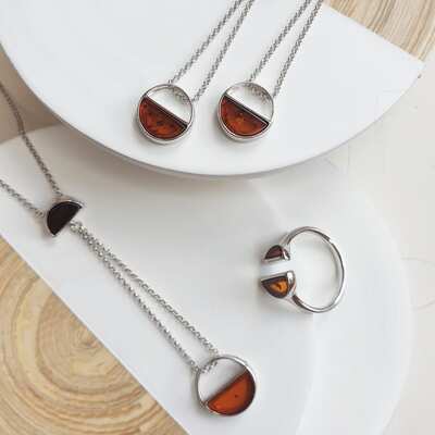 Wholesaler of jewelry and accessories - Necklace with multi-colored amber, in rhodium-plated silver 925/1000, length 50 + 5 cm