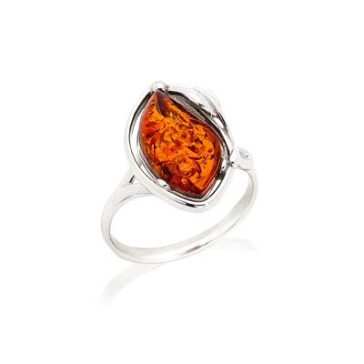 Sale of your Ring with natural cognac amber from the Baltic Sea drop, in rhodium-plated silver 925/1000 wholesale.
