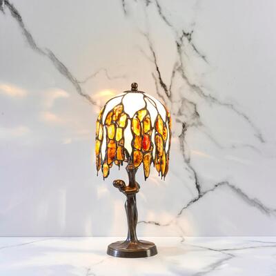 Wholesaler of jewelry and accessories - Bedside lamp in brass, amber and glass, 14x31 cm